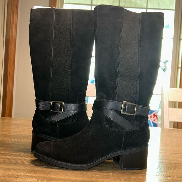 NWOT Clarks black suede leather knee-high boots size 10 - Picture 2 of 10